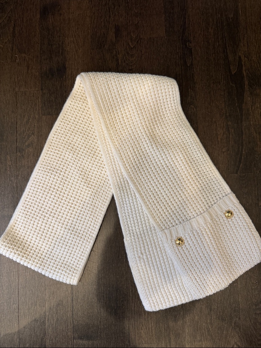 Michael Kors Cream Knit Scarf with gold accent